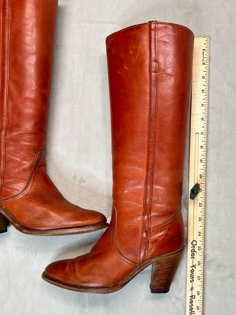 Frye 7110 Campus Boots Womens Size 7.5 Cognac Leather Stacked Heel Vintage - Picture 2 of 10